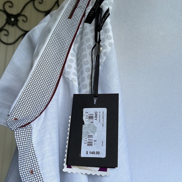 Ted Baker Grey Short Sleeve Button Down w/ Front Pocket Shirt size 3 - Picture 6 of 12